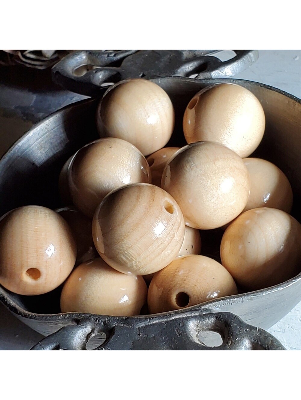 Vintage Japanese Lacquered Natural Color 20mm Round Wood Beads 6pcs